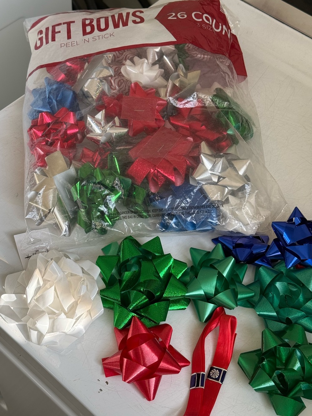 Bundle of Unused Christmas Gift Wrapping Ribbon Bows Vintage Decorating Crafts